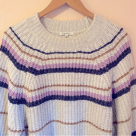 Z SUPPLY desmond lavender and blue stripe cream cozy sweater in multi Large - Picture 3 of 12
